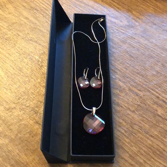 Sterling Silver Crystal Pendant Necklace and Earrings Set - Stamped: 925 ITALY - Picture 2 of 13